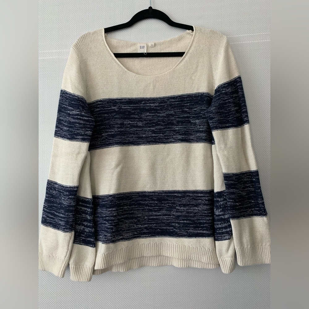 Womens knit sweater blue and cream stripe